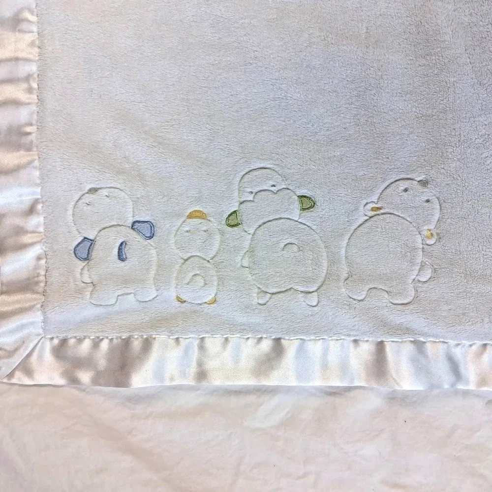Carters White Satin Animal Puppy Duck Lamb Hippo Bear Baby Blanket Dog Security
